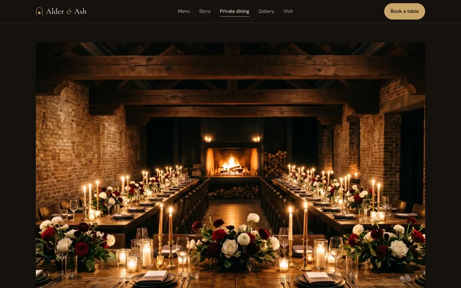 Alder & Ash private dining cellar lit by candles