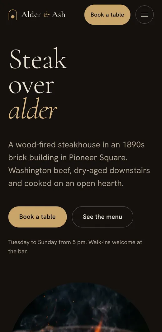 Alder & Ash home page on a phone