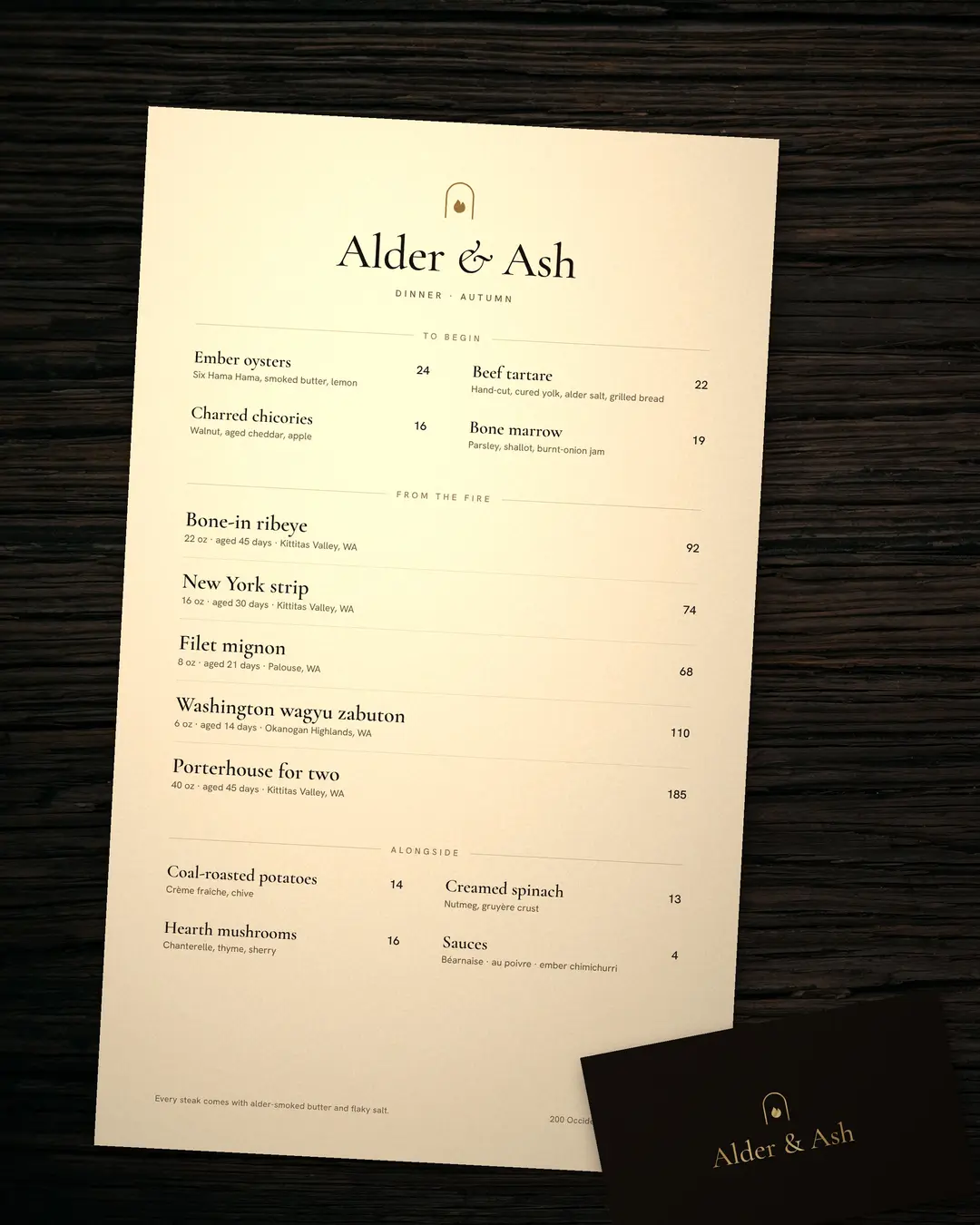 Alder & Ash dinner menu