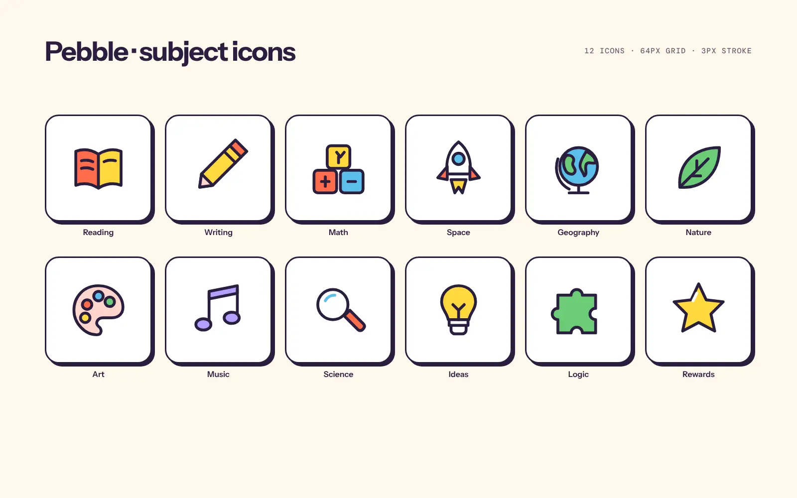 Twelve Pebble subject icons