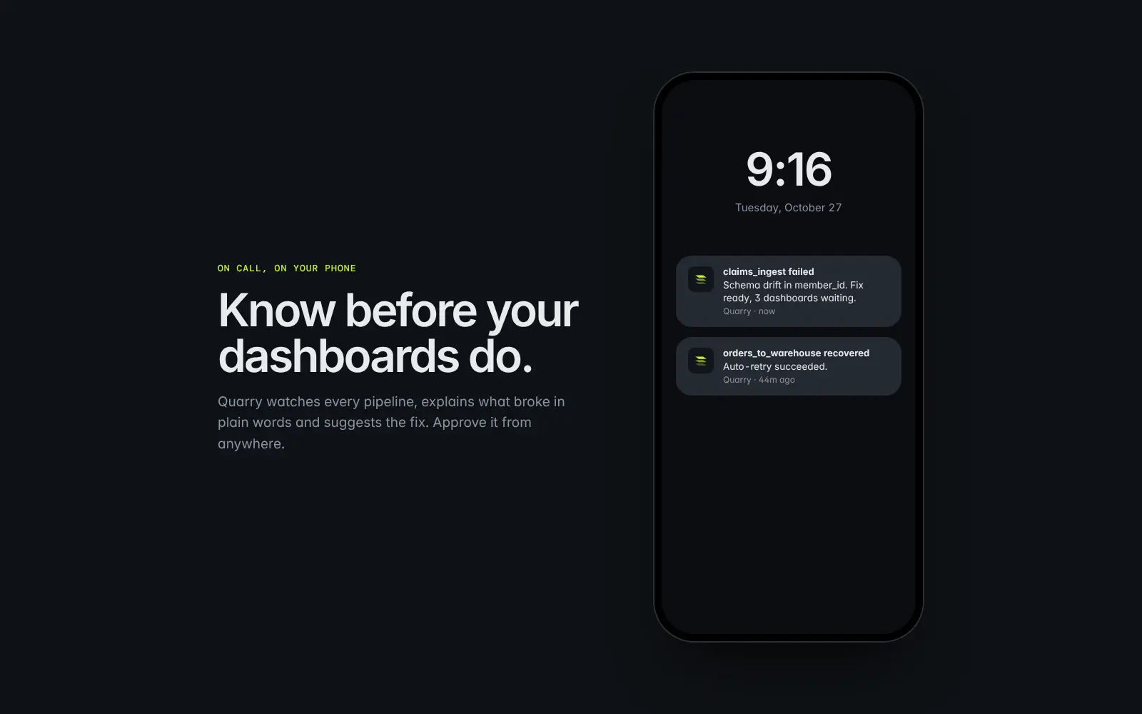 Quarry push notifications on a phone lock screen