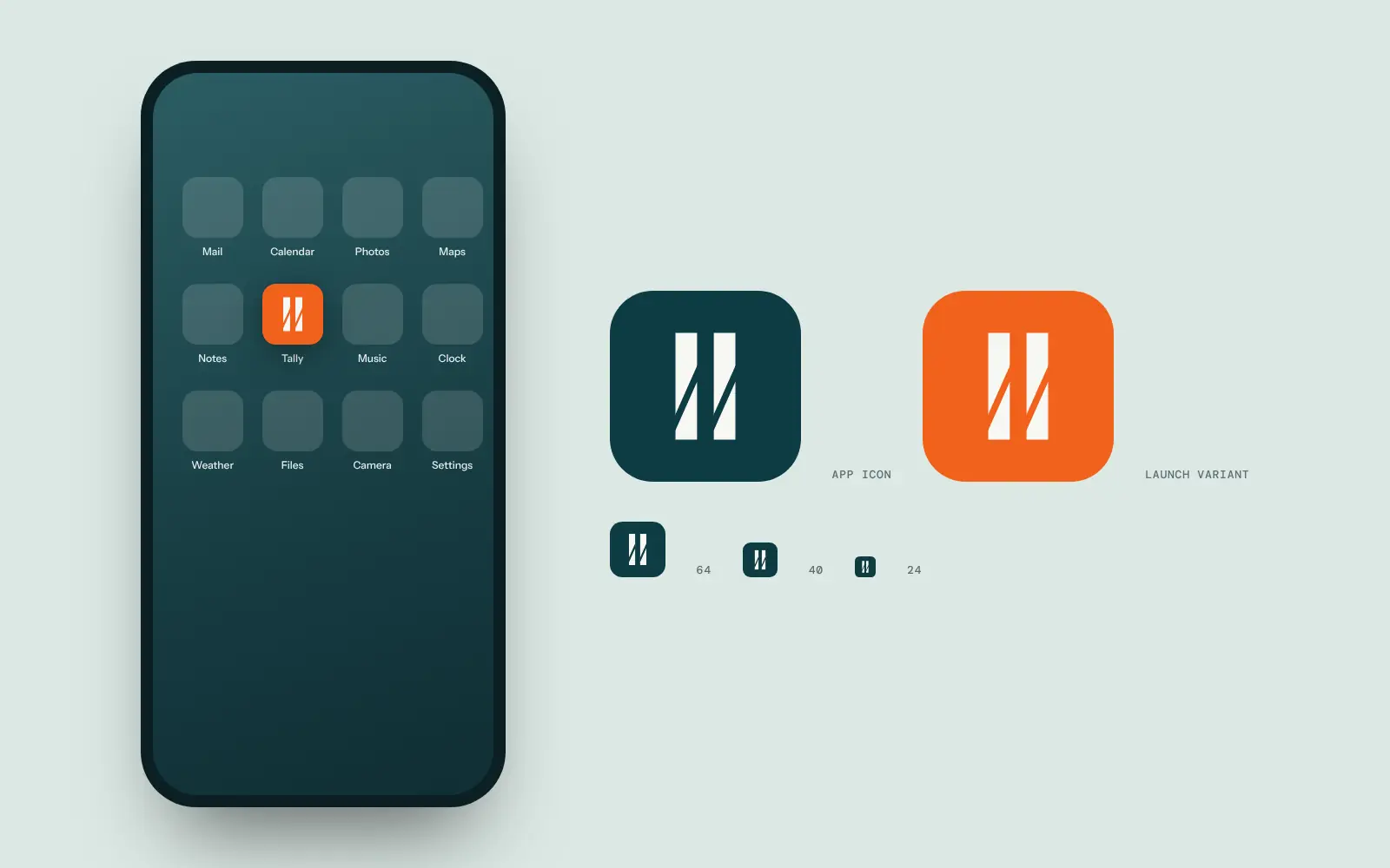 Tally app icon on a phone home screen and at small sizes
